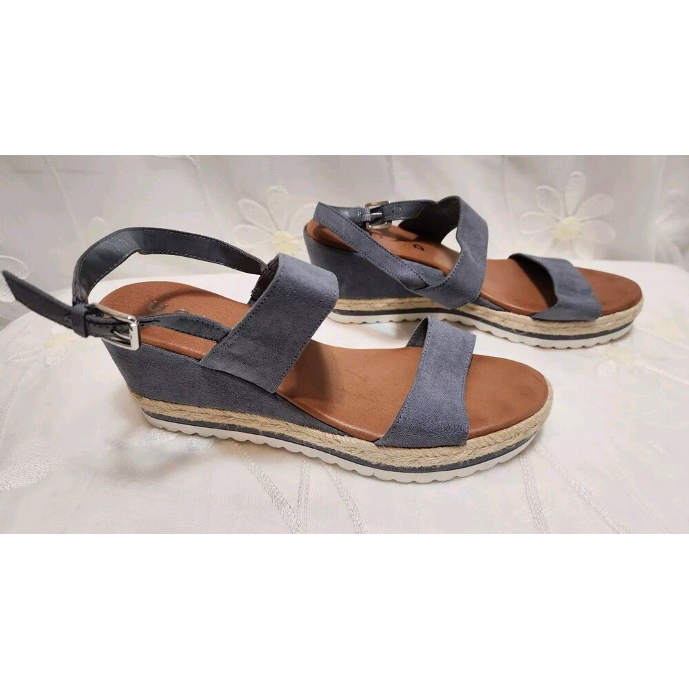 Unisa Women 9 Grayish Blue Suede Wedge Heel Sandals Stylish Strappy Coastal Boho